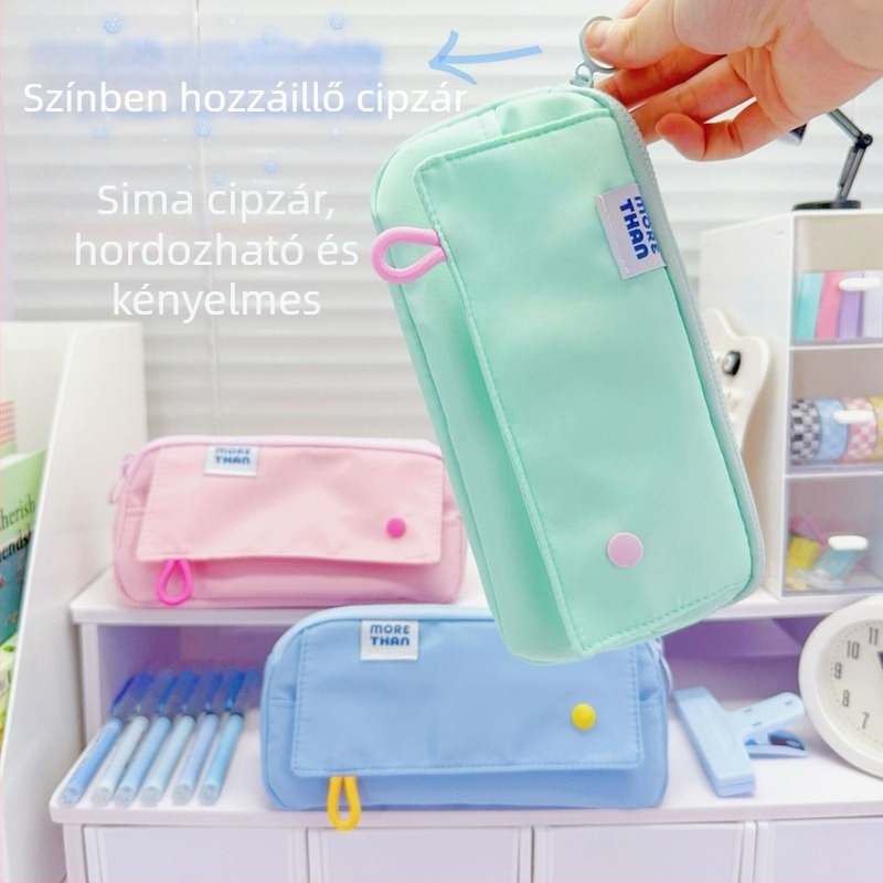 Koreai stílusú tolltartó, egyszínű, letisztult dizájn, nagy kapacitású, lányoknak, vízálló és foltálló