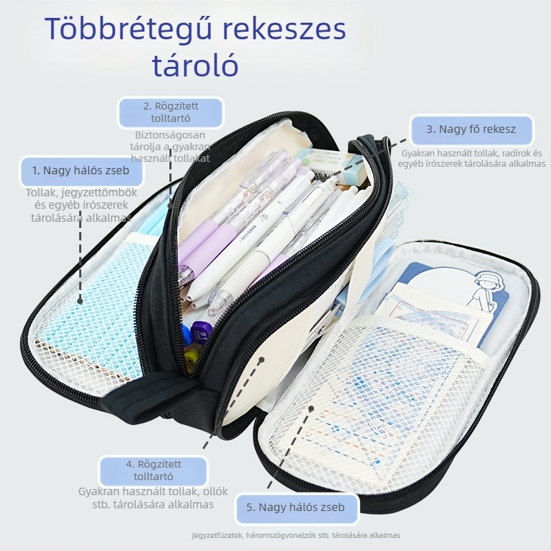 Nagy kapacitású ceruzatartó, egyszerű design, fiúknak általános és középiskolások számára