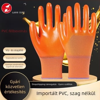 Félig impregnált PVC olajálló kesztyűk, kopásállóak, csúszásmentesek, vízállóak, megvastagítottak és melegek, védő munkavédelmi kesztyűk építkezési terület karbantartásához.
