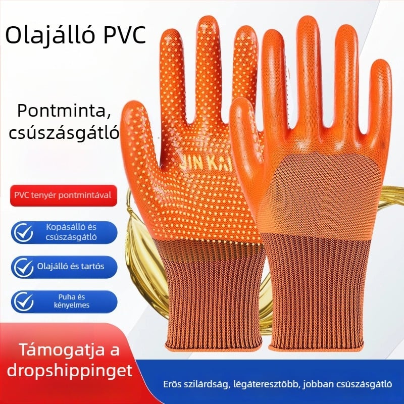 Félig impregnált PVC olajálló kesztyűk, kopásállóak, csúszásmentesek, vízállóak, megvastagítottak és melegek, védő munkavédelmi kesztyűk építkezési terület karbantartásához.