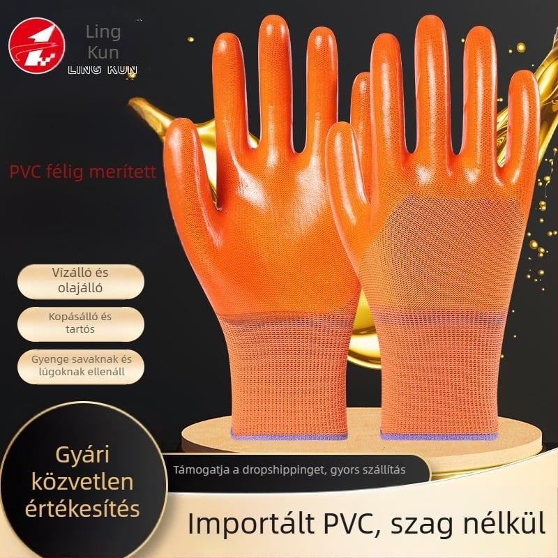 Félig impregnált PVC olajálló kesztyűk, kopásállóak, csúszásmentesek, vízállóak, megvastagítottak és melegek, védő munkavédelmi kesztyűk építkezési terület karbantartásához.