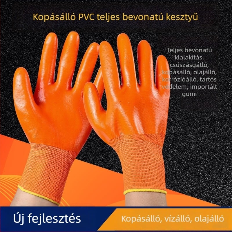 Félig impregnált PVC olajálló kesztyűk, kopásállóak, csúszásmentesek, vízállóak, megvastagítottak és melegek, védő munkavédelmi kesztyűk építkezési terület karbantartásához.