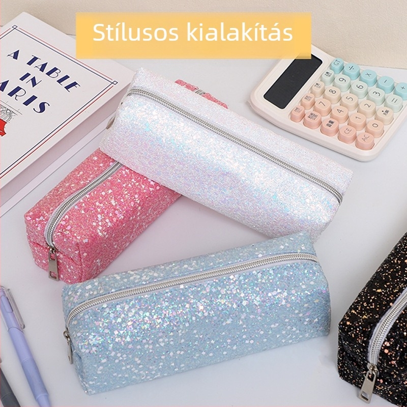 Csillámló strasszos tolltartó, hengeres alakú, uniszex, kreatív minimalist dizájn