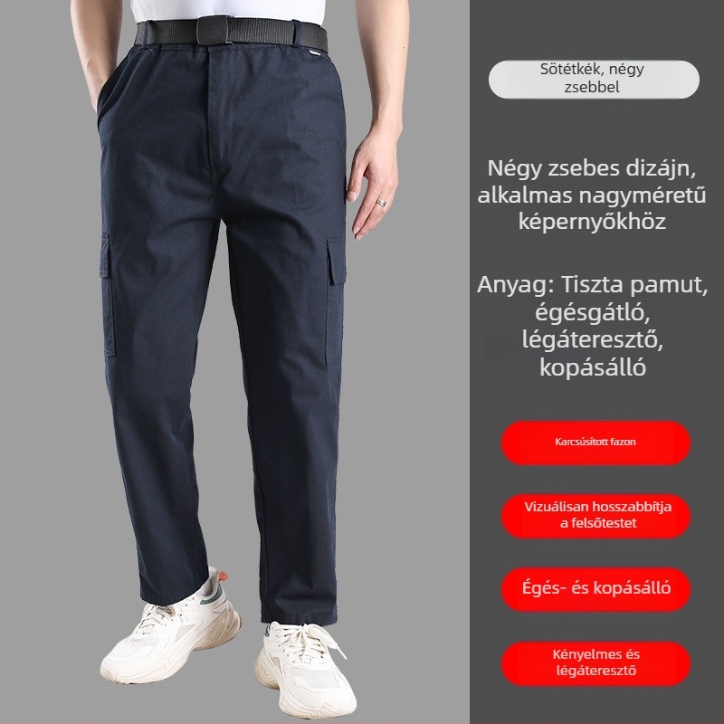 Férfi munkás nadrág extra panellel, lélegző pamut-keverék anyagból, egyenes szabású, hosszú nadrág hegesztőknek, nedvesség-elvezető