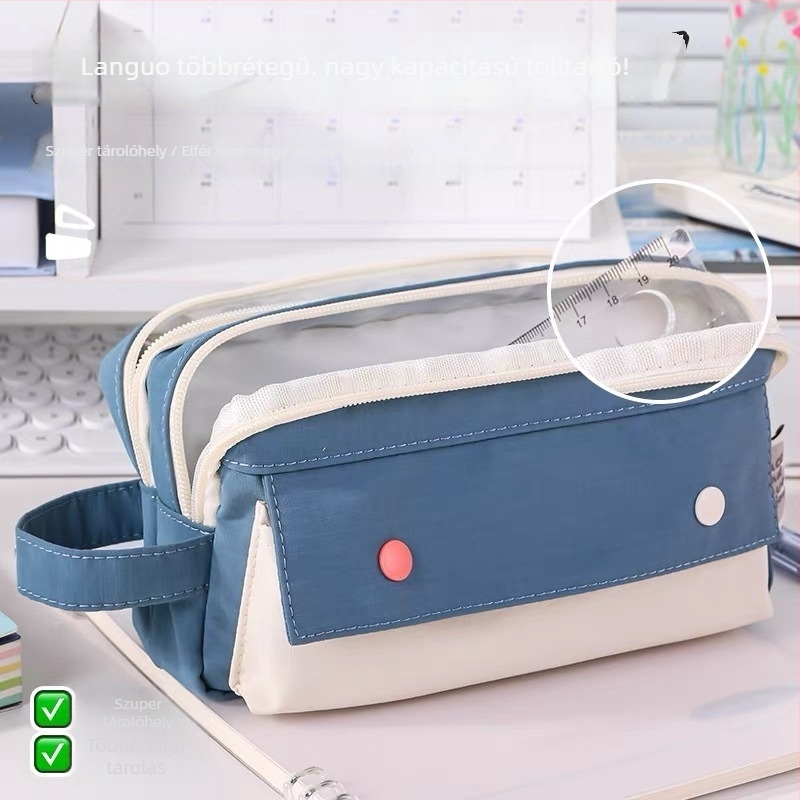 Blue Fruit Többszintes ceruzatartó, színes cukorka szemcsékkel, nyári 2025 modell, lányoknak és fiúknak, iskolaszerek