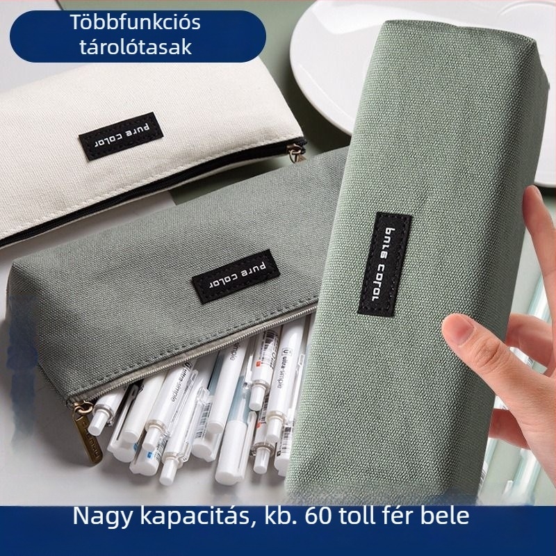 Minimalista vászon tolltartó cipzárral, nagy kapacitású, diákoknak, logónyomtatási lehetőséggel