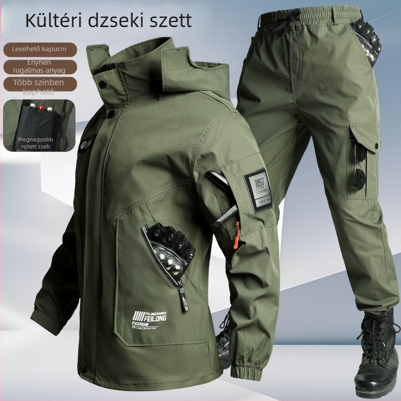 Férfi kamuflázzal ellátott munkaruha készlet, kopásálló és szennyeződések elleni védelemmel, kültéri dzseki és nadrág tavaszra