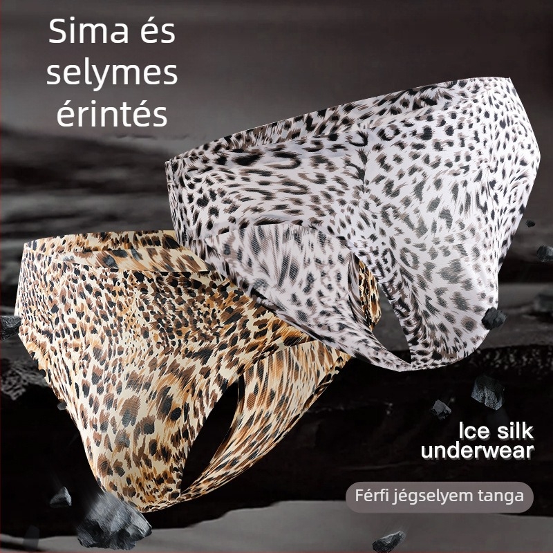 Férfi tangás alsónemű leopárdmintával, alacsony derék, varrásmentes