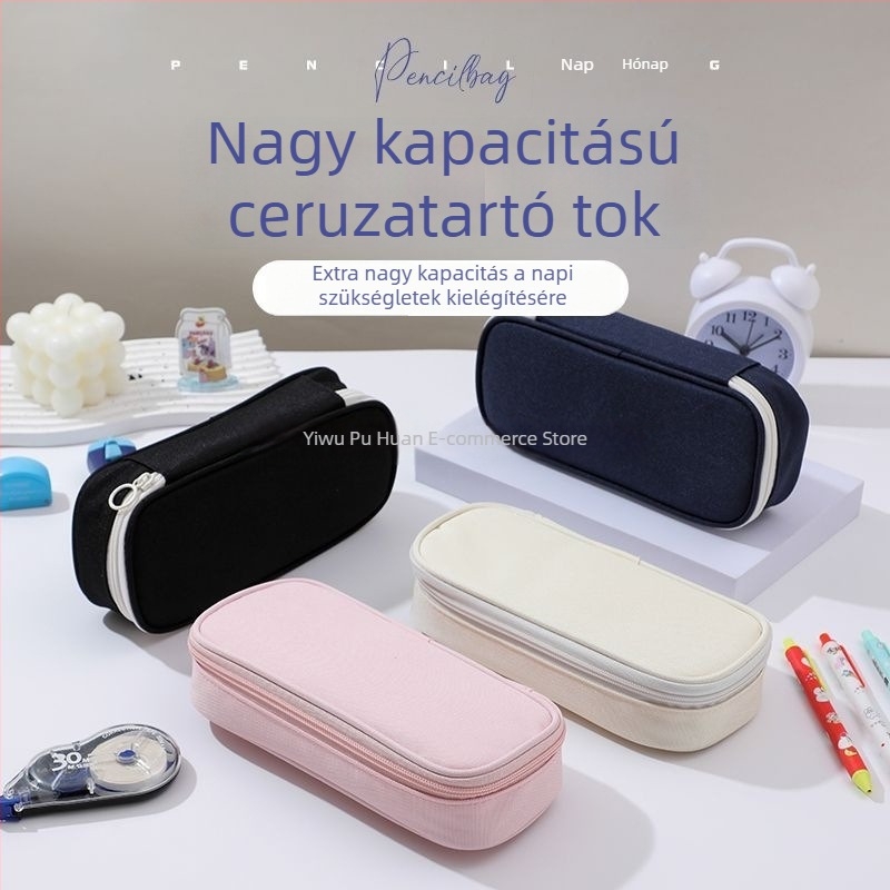 Oxford vászon tolltartó, minimalistikus, nagy kapacitás, egyszínű, koreai stílus