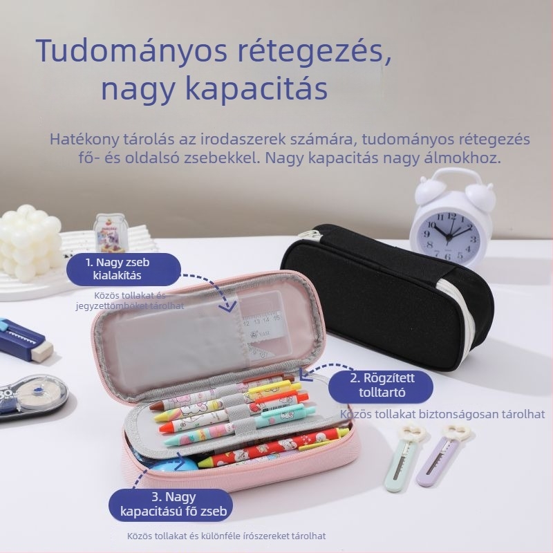 Oxford vászon tolltartó, minimalistikus, nagy kapacitás, egyszínű, koreai stílus