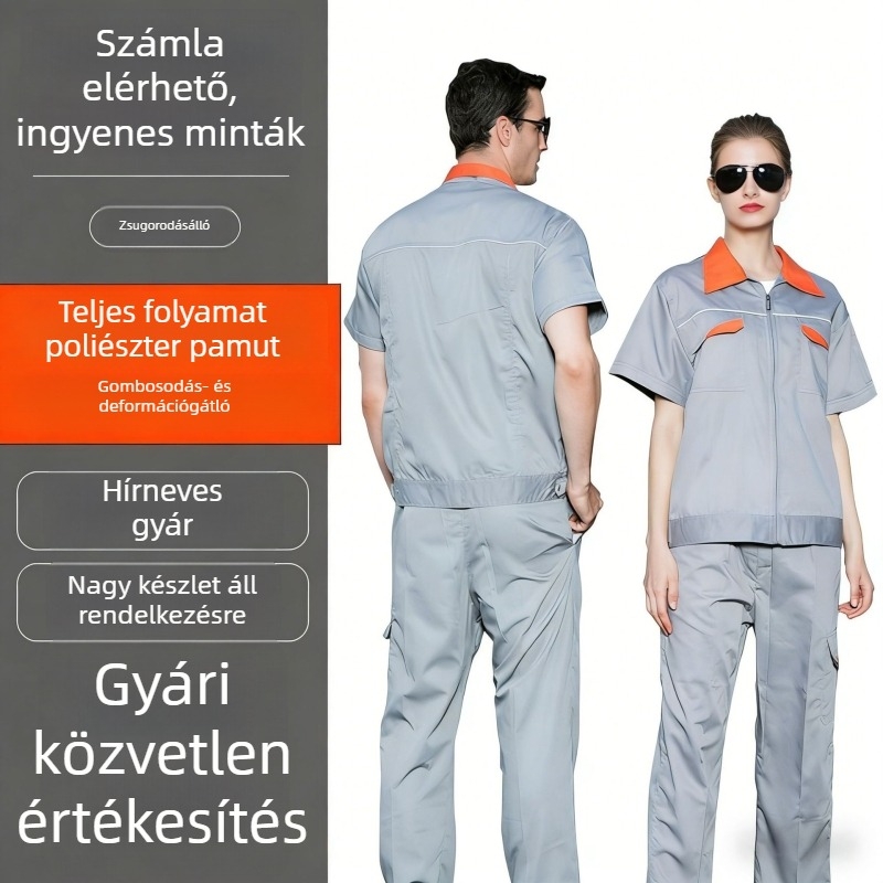 Nyári rövid ujjú munkaruha férfiaknak, gyár és építkezés helyszínére, lélegző, nedvszívó