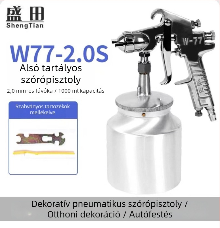 Shengtian W-71/77 pneumatikus permetezőpisztoly felső és alsó tartállyal, bútorokhoz, fához és autófestékhez