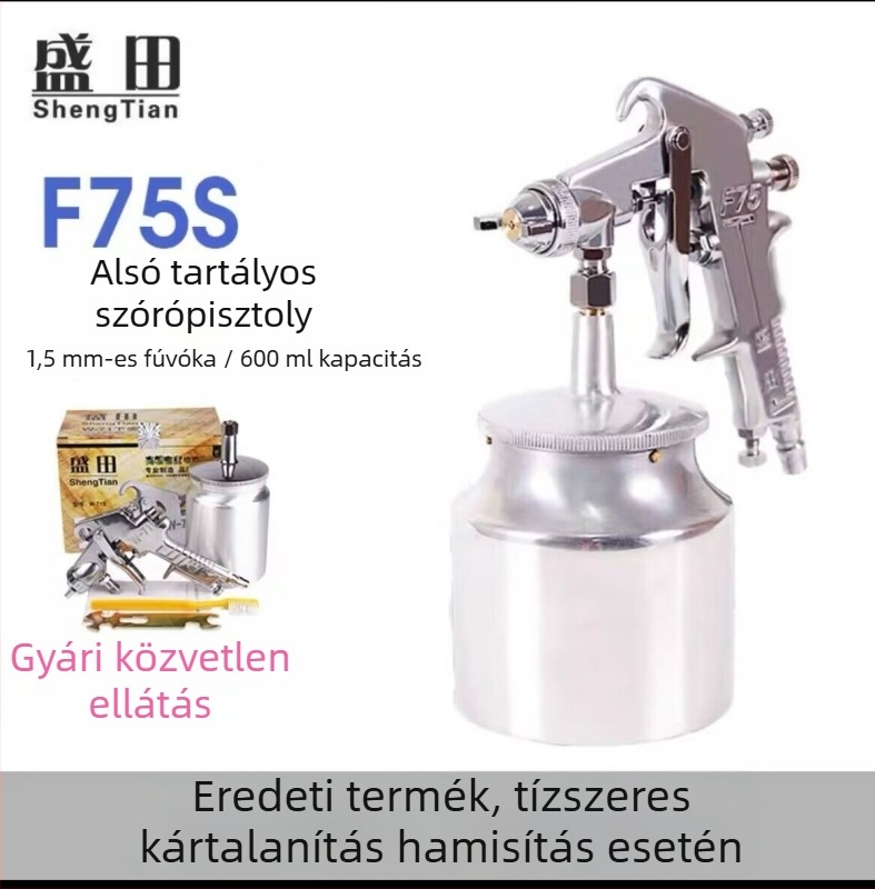 Shengtian W-71/77 pneumatikus permetezőpisztoly felső és alsó tartállyal, bútorokhoz, fához és autófestékhez