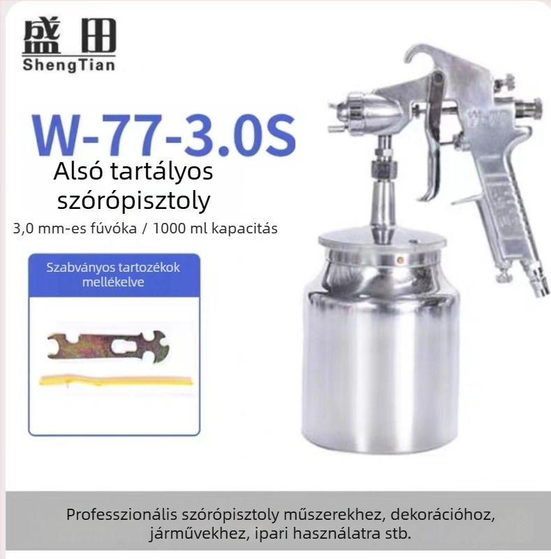 Shengtian W-71/77 pneumatikus permetezőpisztoly felső és alsó tartállyal, bútorokhoz, fához és autófestékhez