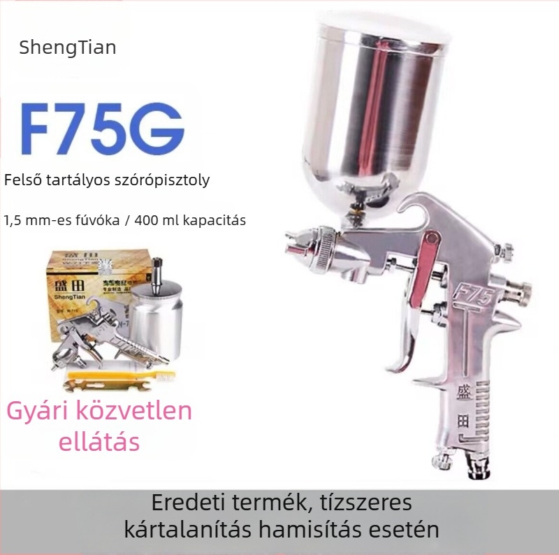 Shengtian W-71/77 pneumatikus permetezőpisztoly felső és alsó tartállyal, bútorokhoz, fához és autófestékhez