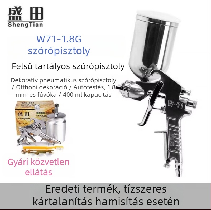 Shengtian W-71/77 pneumatikus permetezőpisztoly felső és alsó tartállyal, bútorokhoz, fához és autófestékhez