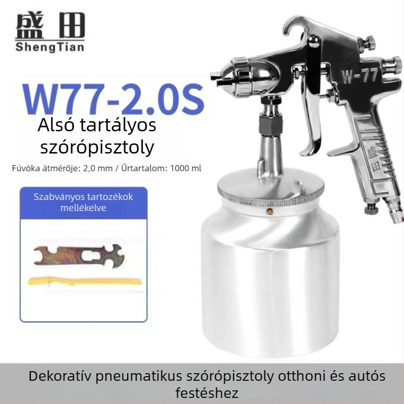 Shengtian W-71/77 pneumatikus permetezőpisztoly felső és alsó tartállyal, bútorokhoz, fához és autófestékhez