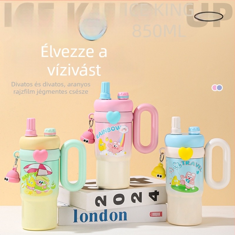 Rajzfilmnyuszis termosz autóba illő fogantyúval, 316 rozsdamentes acélból, hordozható