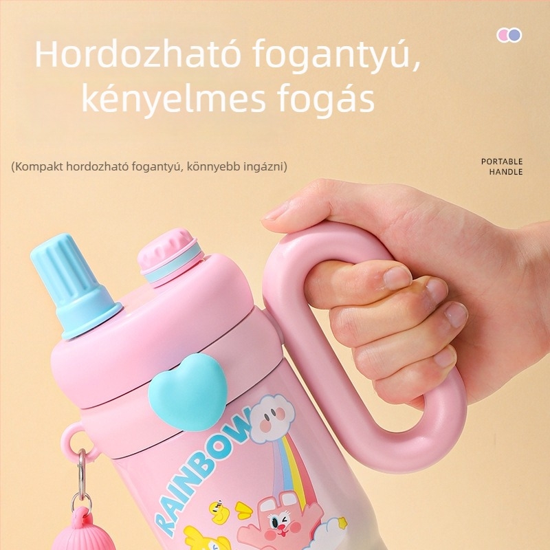 Rajzfilmnyuszis termosz autóba illő fogantyúval, 316 rozsdamentes acélból, hordozható
