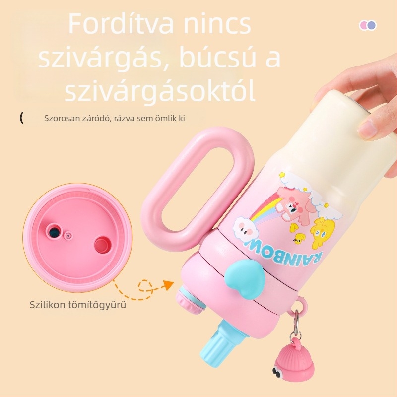 Rajzfilmnyuszis termosz autóba illő fogantyúval, 316 rozsdamentes acélból, hordozható