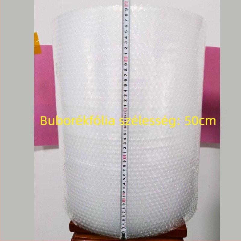Buborékfólia tekercsek, egy- és kétszintű, 50 cm szélességű, átlátszó PE, 10 mm buborékok, 3,8 mm vastagság, csomagoláshoz és költöztetéshez