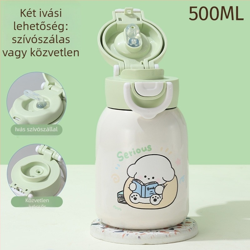 316 rozsdamentes acél termosz pohár, nagy kapacitású, hordozható, dupla ivófedél, rajzfilms-stílus