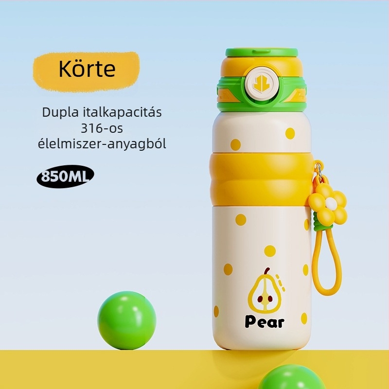 Nagy kapacitású termosz pohár, belső 316 rozsdamentes acél, külső 304 rozsdamentes acél, dupla ivófedél, teafű infúzóval, hordozható kültéri használatra