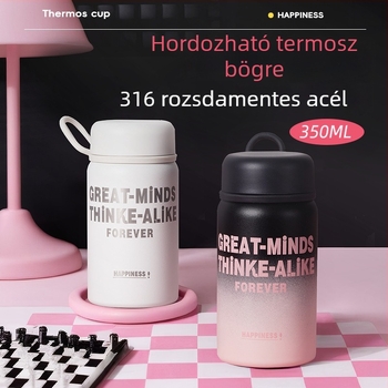 316 rozsdamentes acél mini termosz gyerekeknek, hordozható, aranyos dizájn, hordozó zsinórral, tea- és vízszétválasztó pohár diákok számára