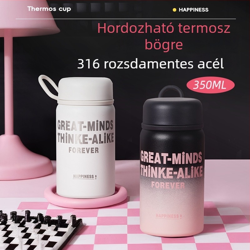 316 rozsdamentes acél mini termosz gyerekeknek, hordozható, aranyos dizájn, hordozó zsinórral, tea- és vízszétválasztó pohár diákok számára