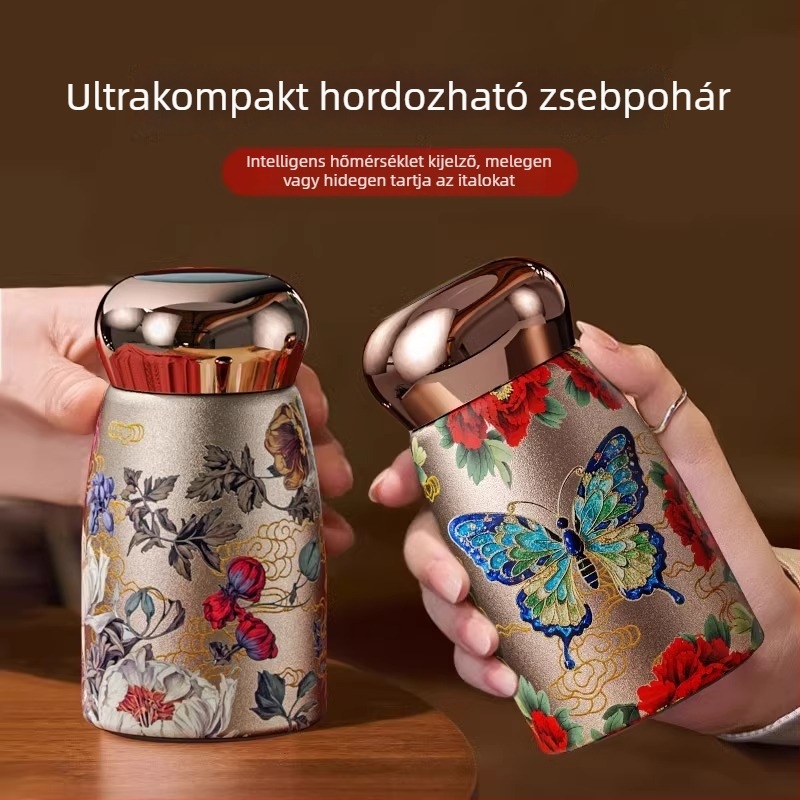 Mini termosz pohár rozsdamentes acélból, kompakt méret, hordozható nőknek, zsebméretű, logó nyomtatási lehetőség