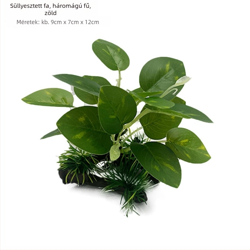 Akvarisztikai tájépítés dekoráció mesterséges vízi növényekkel, driftwood-dal, tengeri algák és selyem levelekkel