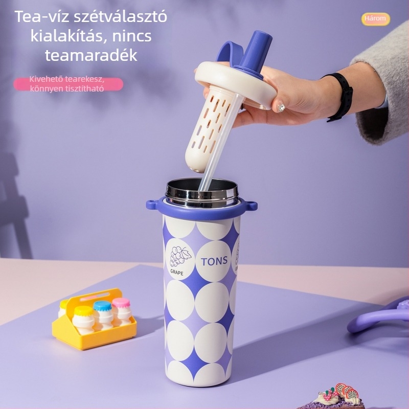 316L rozsdamentes acélból készült szigetelt termosz nőknek, hordozó zsinórral, nagy kapacitású, szívószállal