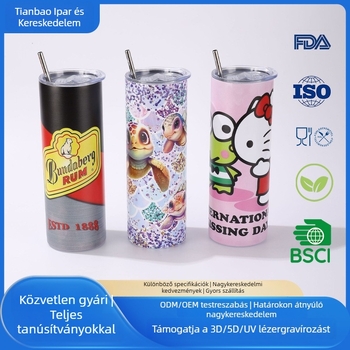 20 oz autó pohár szublimációs logóval, vákuum-izolált, egyenes testű rozsdamentes acél termosz, hordozható ajándék