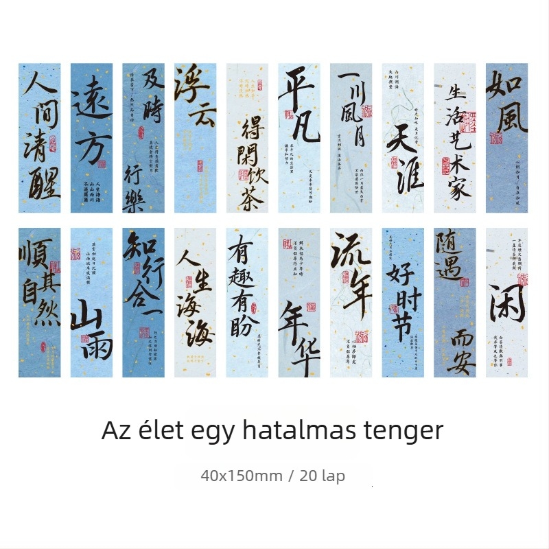 Aranyozott könyvjelzők dobozban, Long Song Weiyang sorozat, kínai ősi kalligráfia a naplóhoz, díszítő könyvjelző-klip