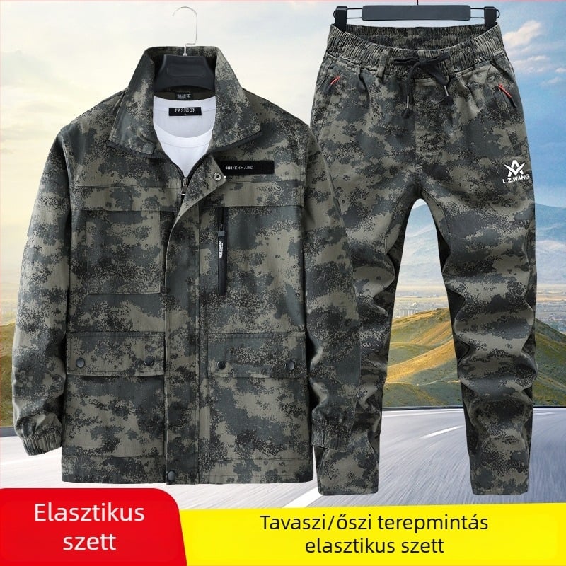Tavasz–ősz Twill kamufláz munkaruha, légáteresztő, megerősített ágyékkal és több zsebbel, hegesztő és műhely használható