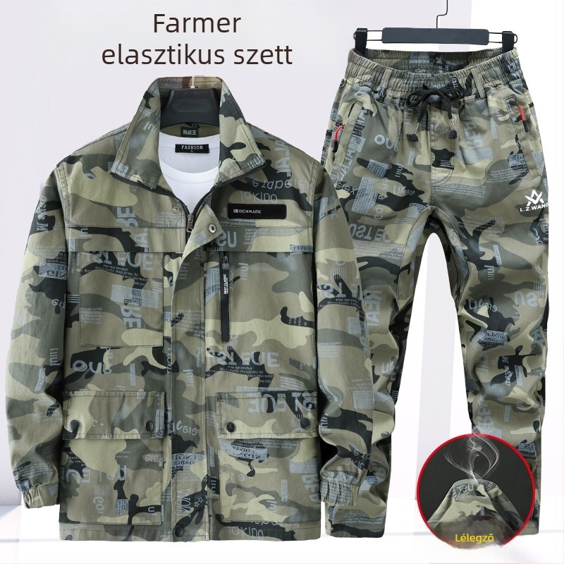 Tavasz–ősz Twill kamufláz munkaruha, légáteresztő, megerősített ágyékkal és több zsebbel, hegesztő és műhely használható