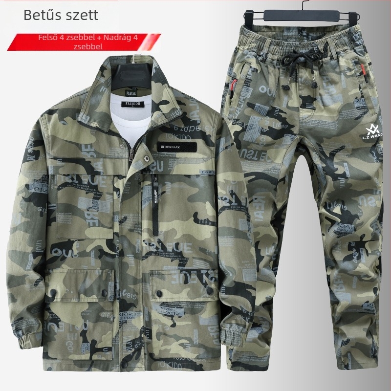 Tavasz–ősz Twill kamufláz munkaruha, légáteresztő, megerősített ágyékkal és több zsebbel, hegesztő és műhely használható