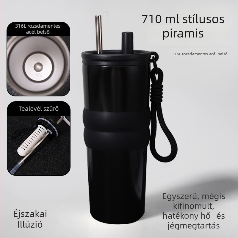 316 rozsdamentes acélból készült, nagy kapacitású hőszigetelt pohár szívócsővel, hordozható az autóban, testreszabható