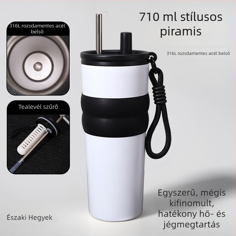 316 rozsdamentes acélból készült, nagy kapacitású hőszigetelt pohár szívócsővel, hordozható az autóban, testreszabható