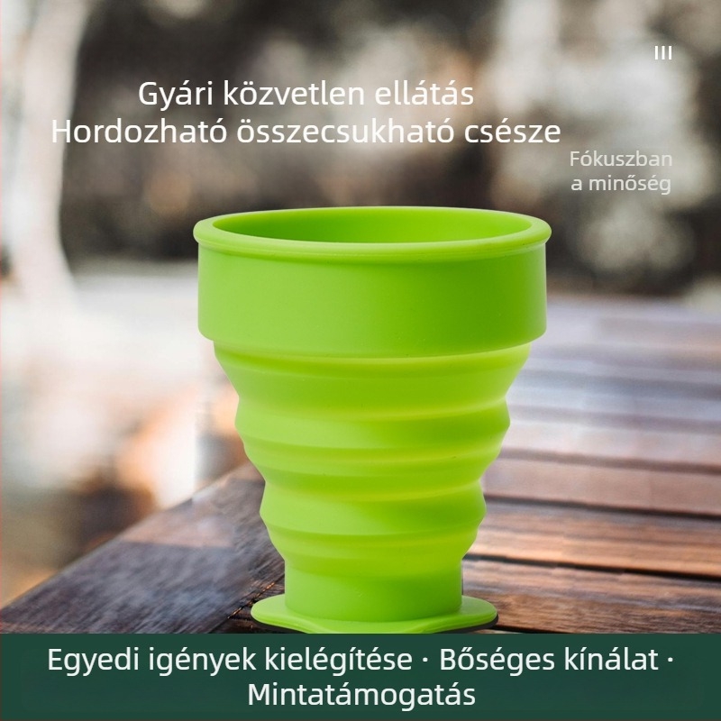 Összecsukható szilikon utazópohár, teleszkópos kivitelben, vízhez és teához