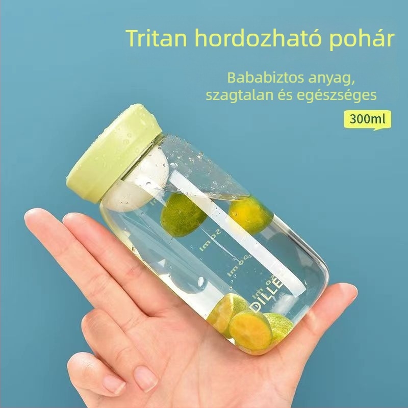 Cuki mini műanyag pohár mérőskálával, hordozható, kis kapacitású, egyszerű dizájn, trendi teás pohár