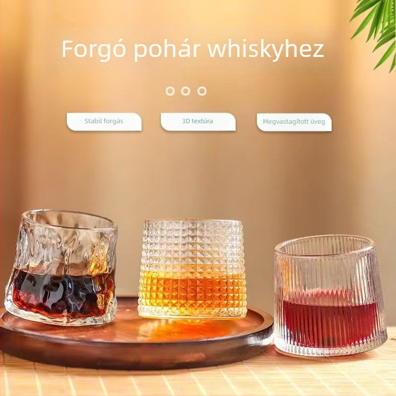Sűrített üvegpohár whiskyhez, kristályos megjelenés, gyümölcslevekhez
