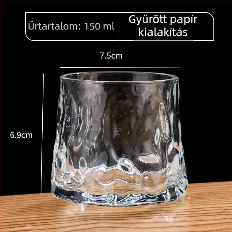 Sűrített üvegpohár whiskyhez, kristályos megjelenés, gyümölcslevekhez