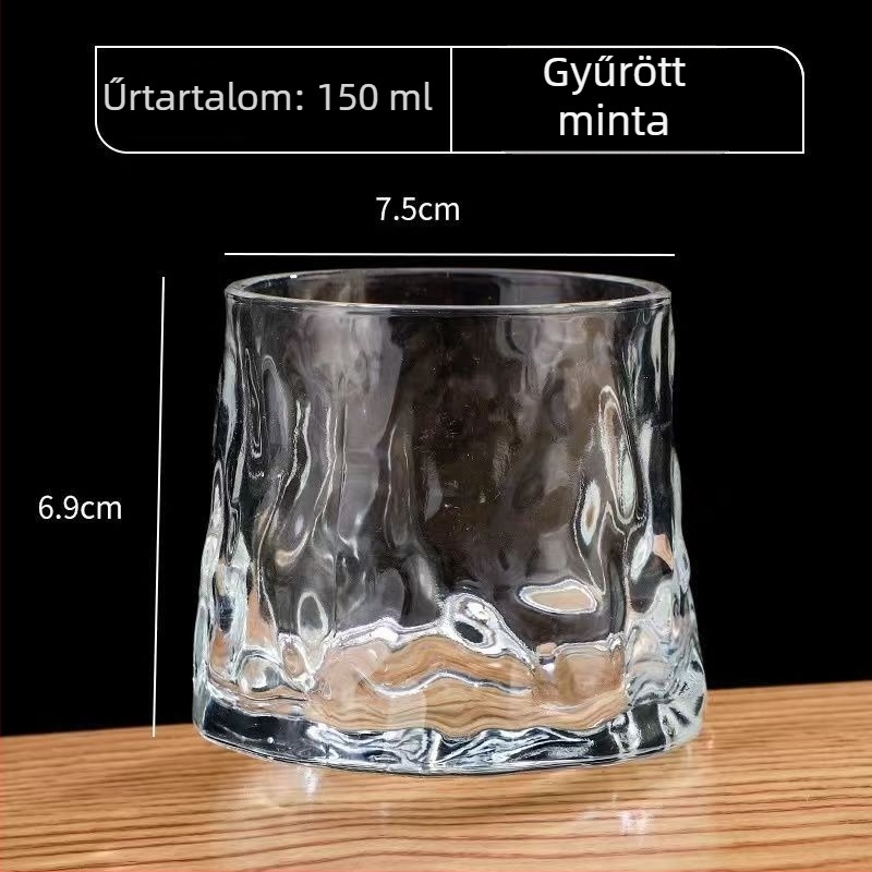 Sűrített üvegpohár whiskyhez, kristályos megjelenés, gyümölcslevekhez