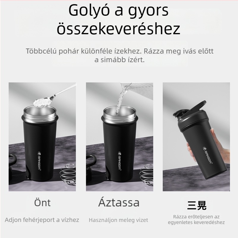 Bangda 316 rozsdamentes acél fitness shaker pohár mérőskálával, nagy kapacitású, vákuum-szigetelt keverőedény fehérjeporhoz
