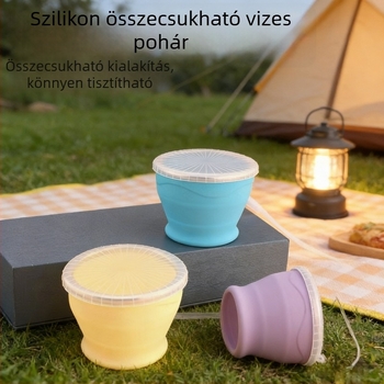 Élelmiszer-minőségű összecsukható szilikon pohár, több színben, kompakt utazáshoz és szájöblítő pohár
