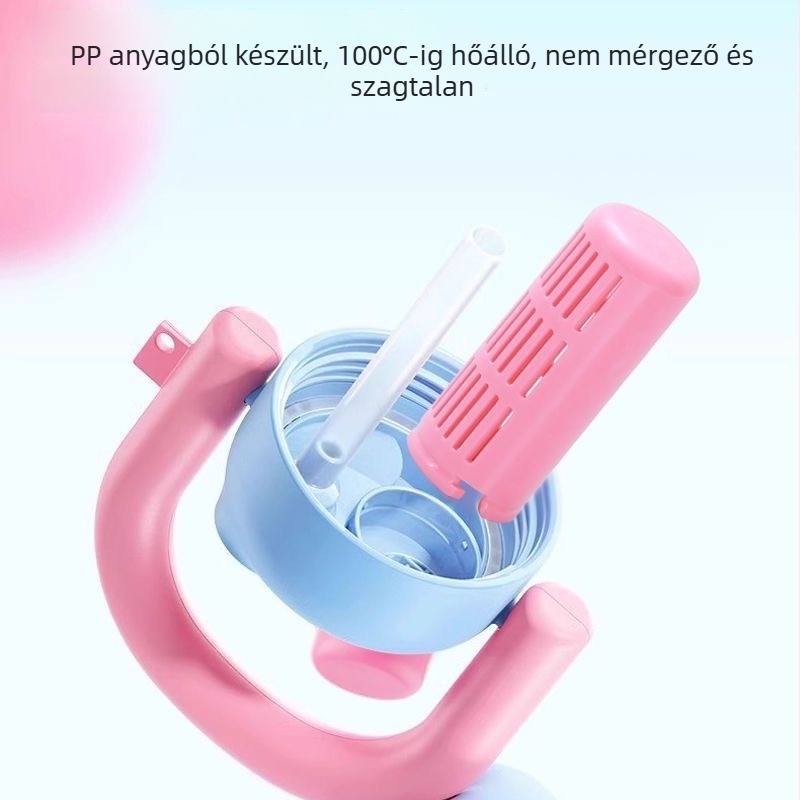 Kedves nagy pocakos vizes pohár űr-stílusú szívószollal, hordozható, hőálló, egy érintésre felnyíló fedél, PC anyag