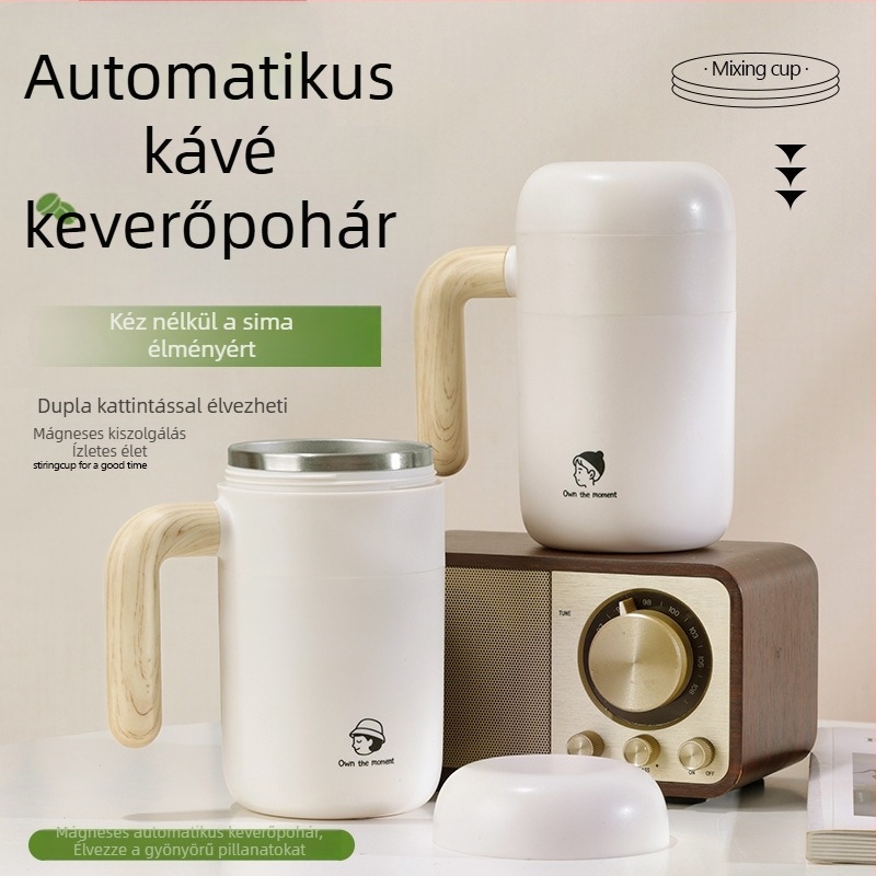 Automata keverő pohár mágneses forgással és vezeték nélküli töltéssel, hordozható rozsdamentes acél kávés pohár