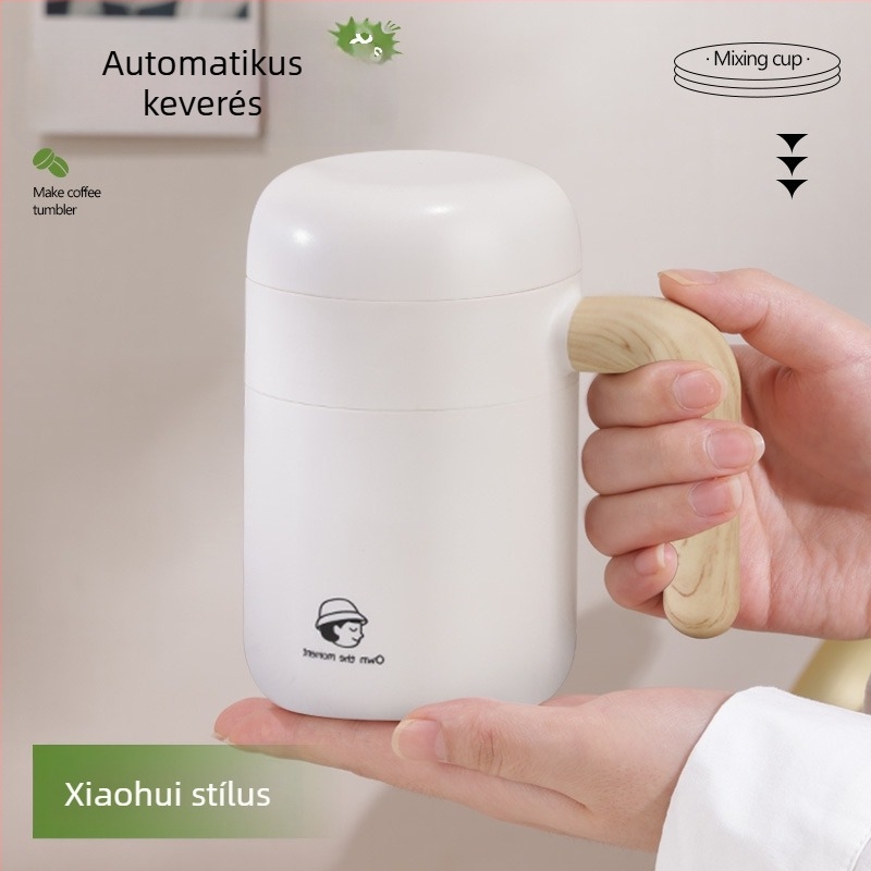 Automata keverő pohár mágneses forgással és vezeték nélküli töltéssel, hordozható rozsdamentes acél kávés pohár