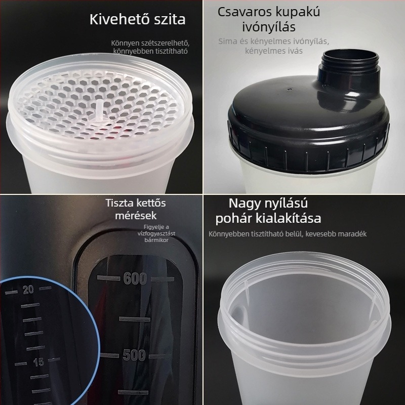Fehérjepor keverő pohár zárható fedéllel, hordozható műanyag sportos shaker, nagy kapacitású